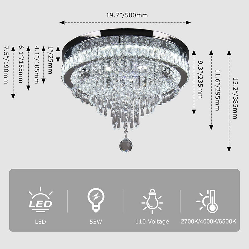 19.7" Crystal Flush Mount Chandelier Ceiling Light Cool