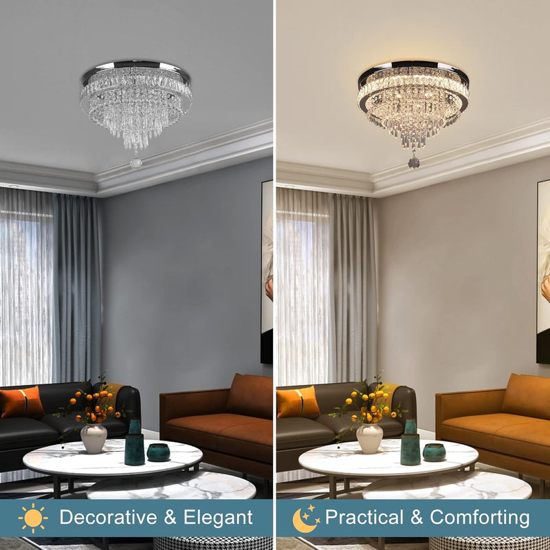 19.7" Crystal Flush Mount Chandelier Ceiling Light Cool