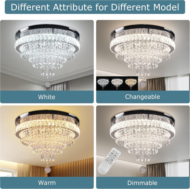 19.7" Crystal Flush Mount Chandelier Ceiling Light Cool