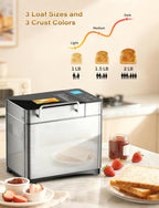 2.2lb Automatic Bread Maker Ceramic Pan 17-In-1 Stainless
