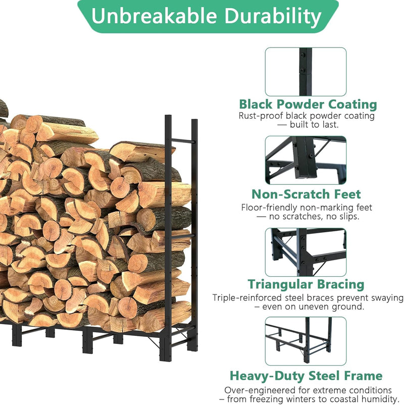 2.44m Outdoor Firewood Rack for Fireplace
