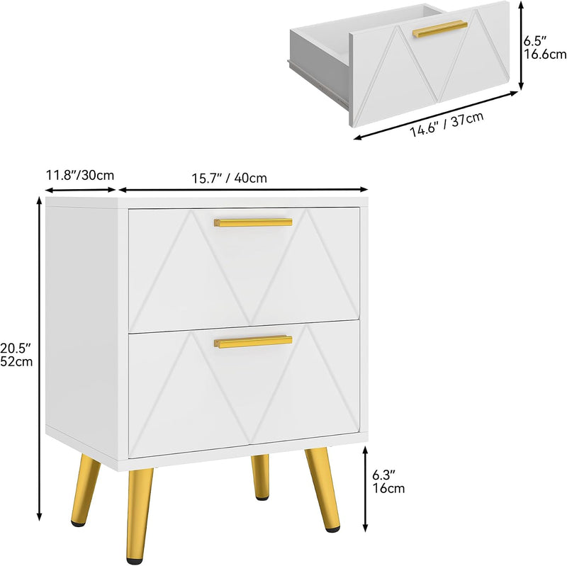 2-Drawer Bedside Table Small Storage Cabinet with Nightstand (Set of 2)