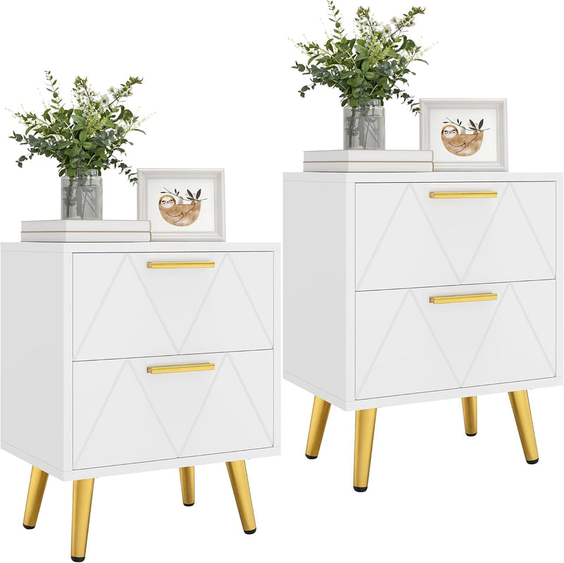 2-Drawer Bedside Table Small Storage Cabinet with Nightstand (Set of 2)