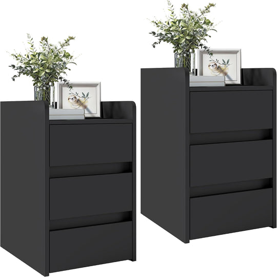 2-Drawer Bedside Table Small Storage Cabinet with Nightstand (Set of 2)