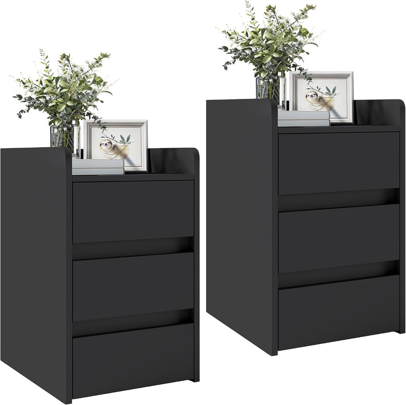 2-Drawer Bedside Table Small Storage Cabinet with Nightstand (Set of 2)