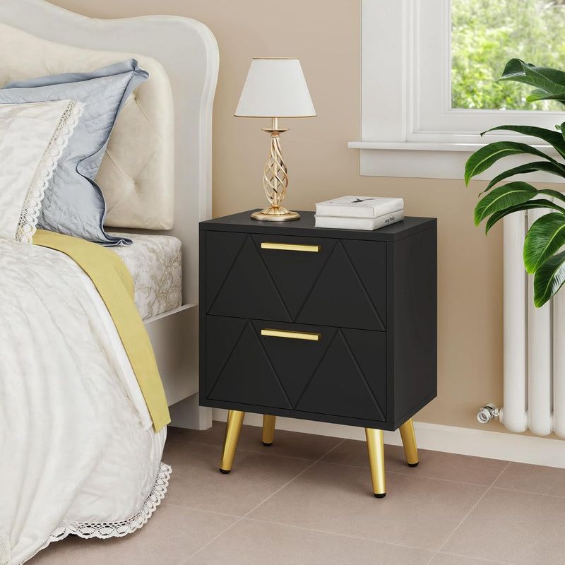 2-Drawer Bedside Table Small Storage Cabinet with Nightstand (Set of 2)