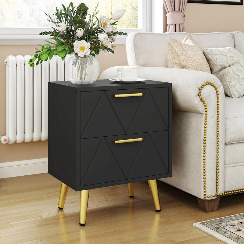 2-Drawer Bedside Table Small Storage Cabinet with Nightstand (Set of 2)
