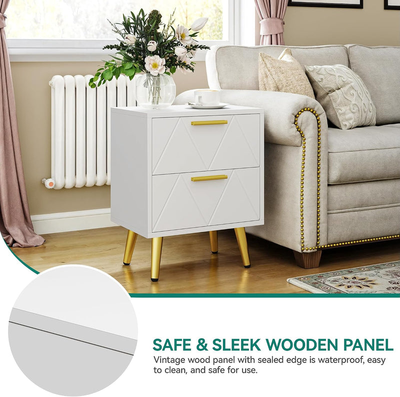 2-Drawer Bedside Table Small Storage Cabinet with Nightstand (Set of 2)