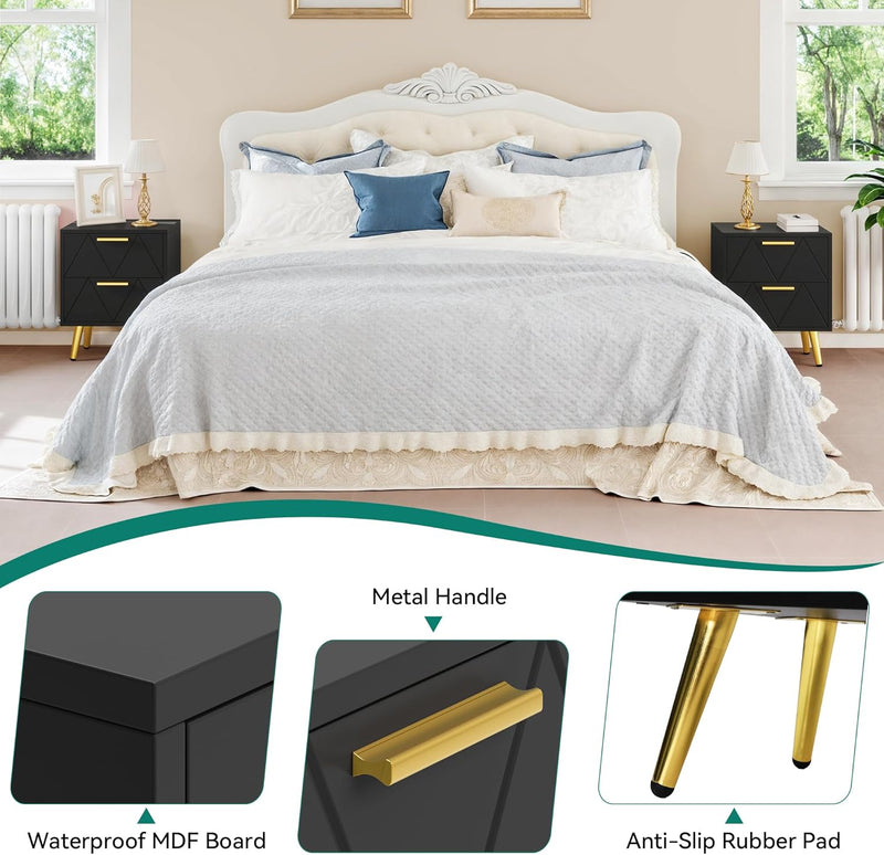2-Drawer Bedside Table Small Storage Cabinet with Nightstand (Set of 2)