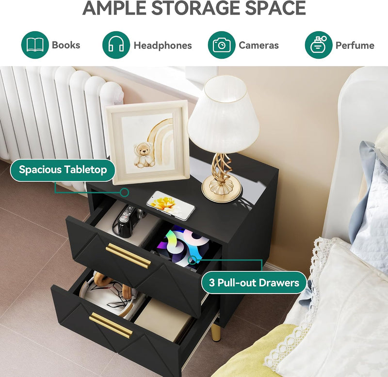2-Drawer Bedside Table Small Storage Cabinet with Nightstand (Set of 2)