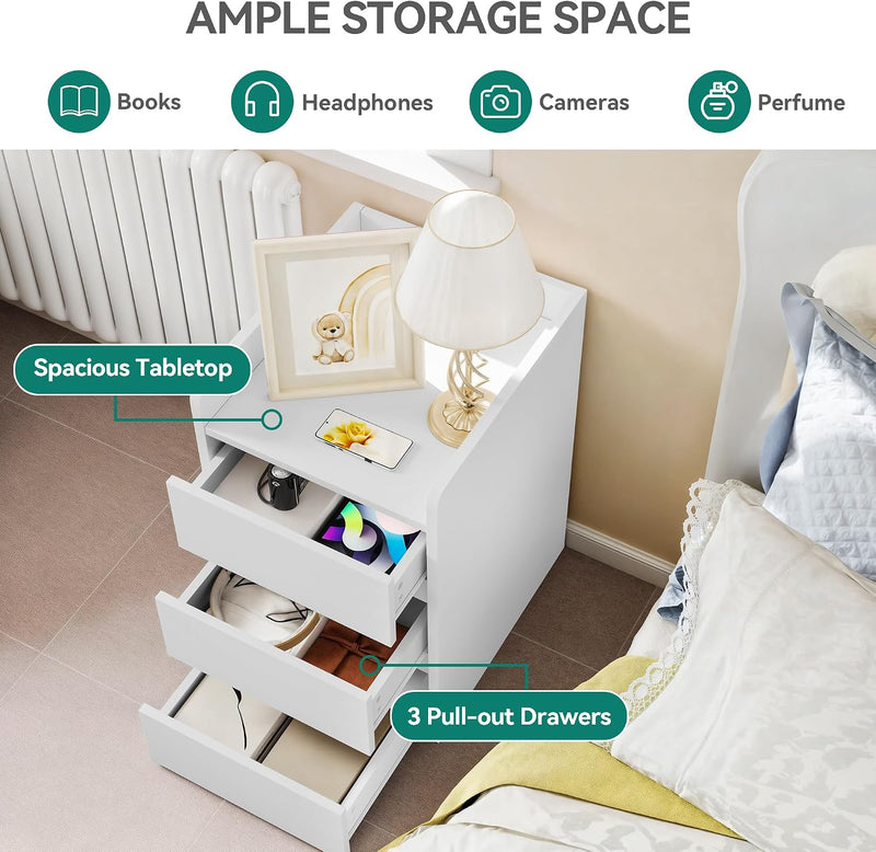 2-Drawer Bedside Table Small Storage Cabinet with Nightstand (Set of 2)