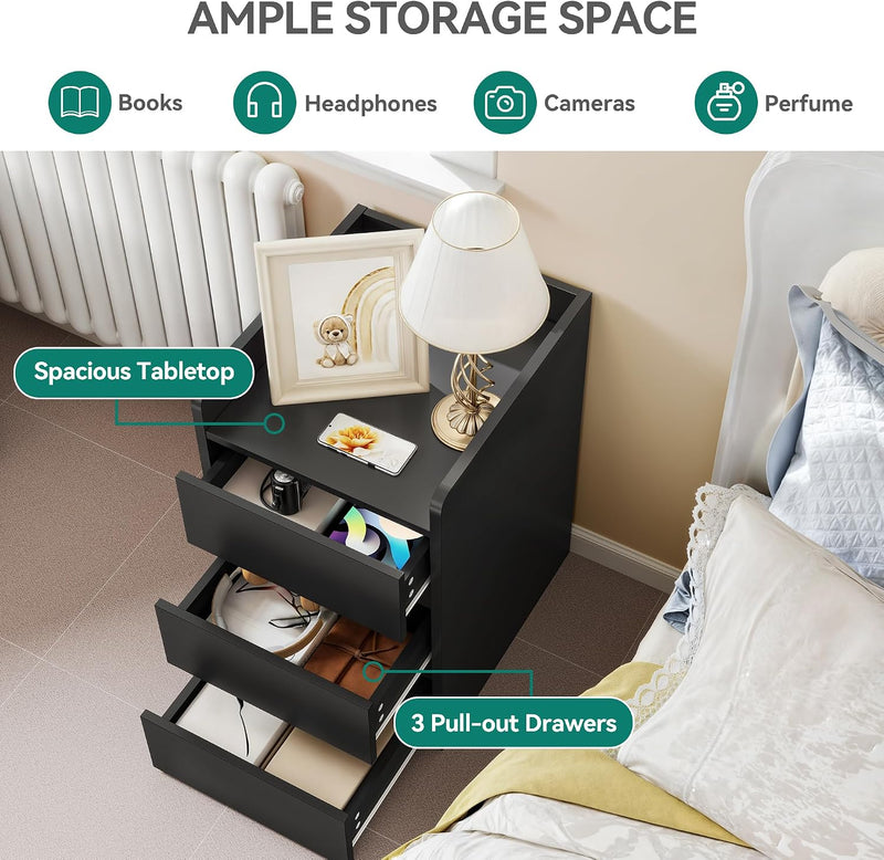 2-Drawer Bedside Table Small Storage Cabinet with Nightstand (Set of 2)