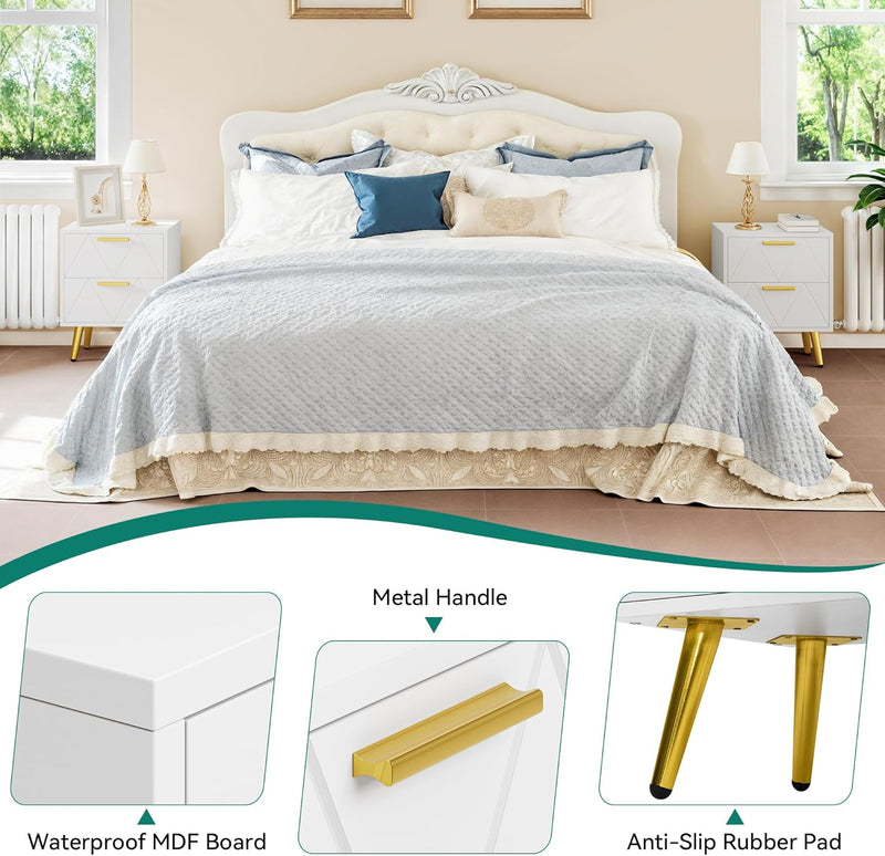 2-Drawer Bedside Table Small Storage Cabinet with Nightstand (Set of 2)
