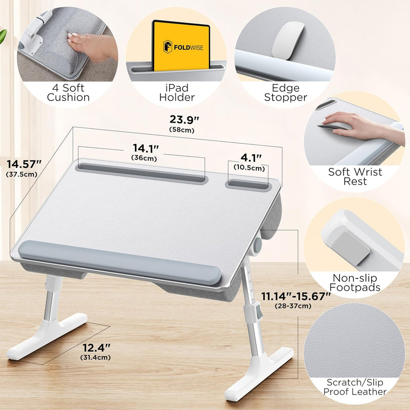 2-In-1 Bed Table Lap Desk Soft Cushions Adjustable