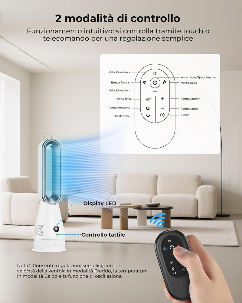 2-In-1 Bladeless Fan Heater 3 Heating 8 Cooling