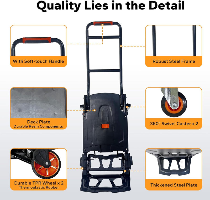 2in1 Folding Sack Truck 200KG Capacity Trolley Vertical