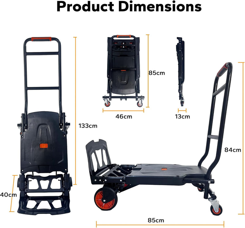 2in1 Folding Sack Truck 200KG Capacity Trolley Vertical