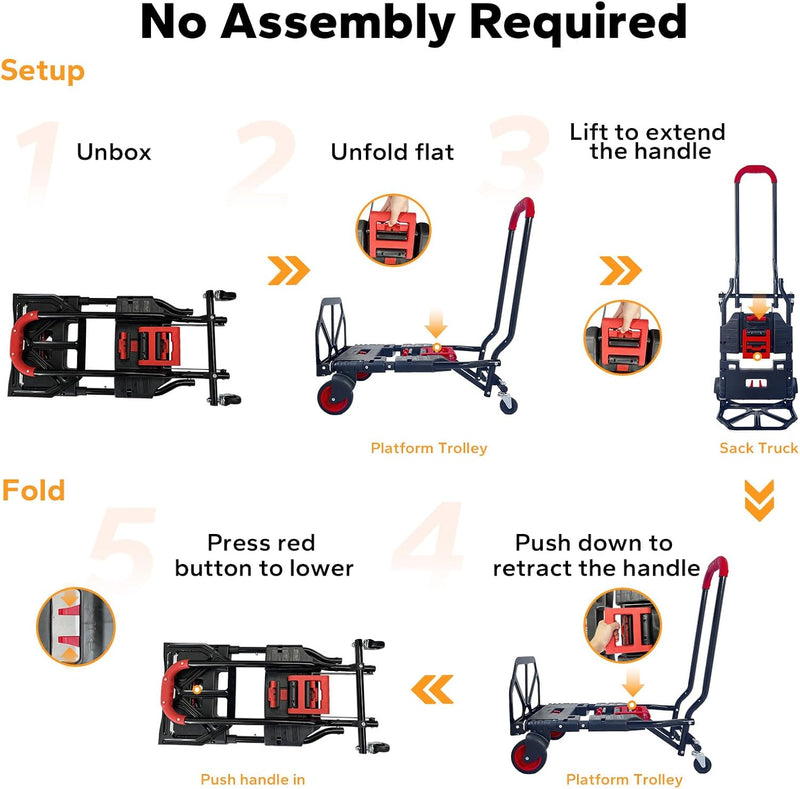 2in1 Folding Sack Truck 200KG Capacity Trolley Vertical