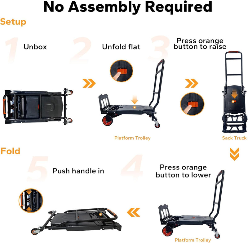 2in1 Folding Sack Truck 200KG Capacity Trolley Vertical