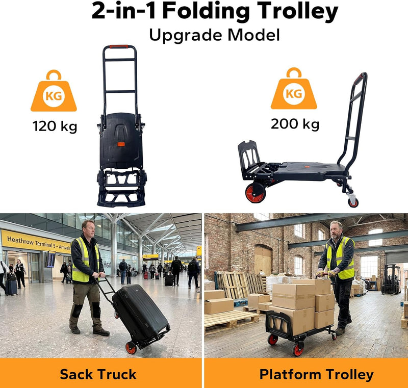 2in1 Folding Sack Truck 200KG Capacity Trolley Vertical
