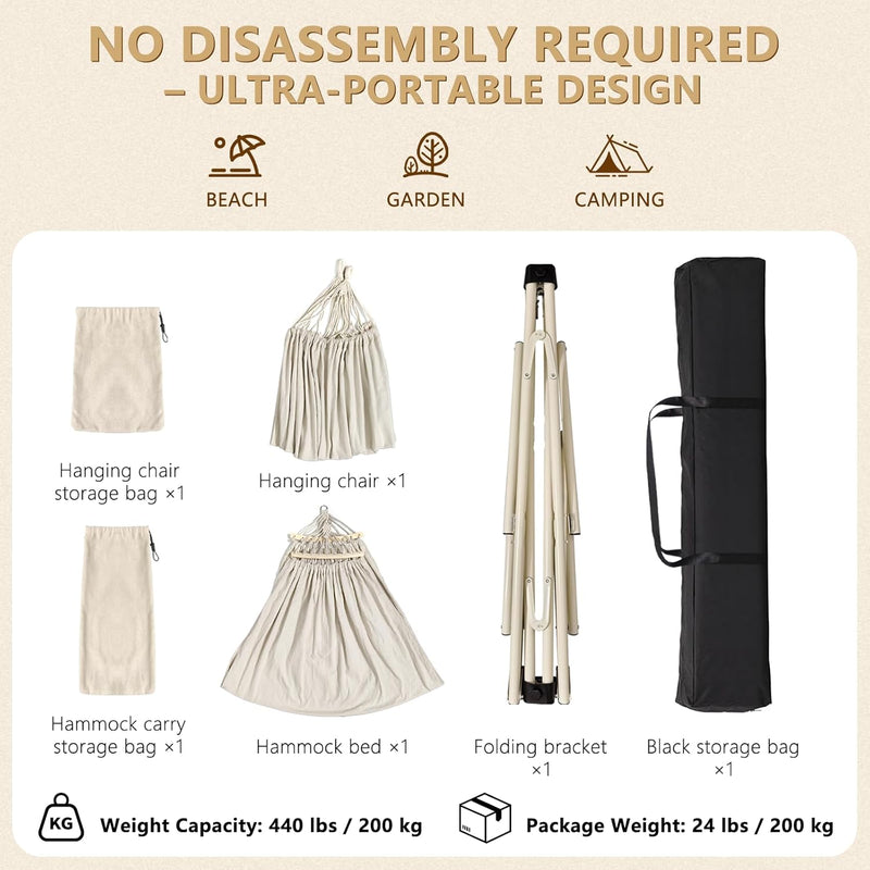 2 in 1 Hammock Hanging Chair with Foldable