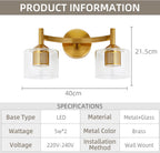 2-Light Wall Sconces Vanity Light with Clear Glass