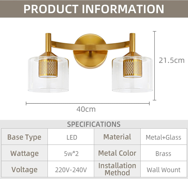 2-Light Wall Sconces Vanity Light with Clear Glass
