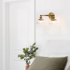 2-Lights Industrial Glass Wall Lights Antique Brass Clear