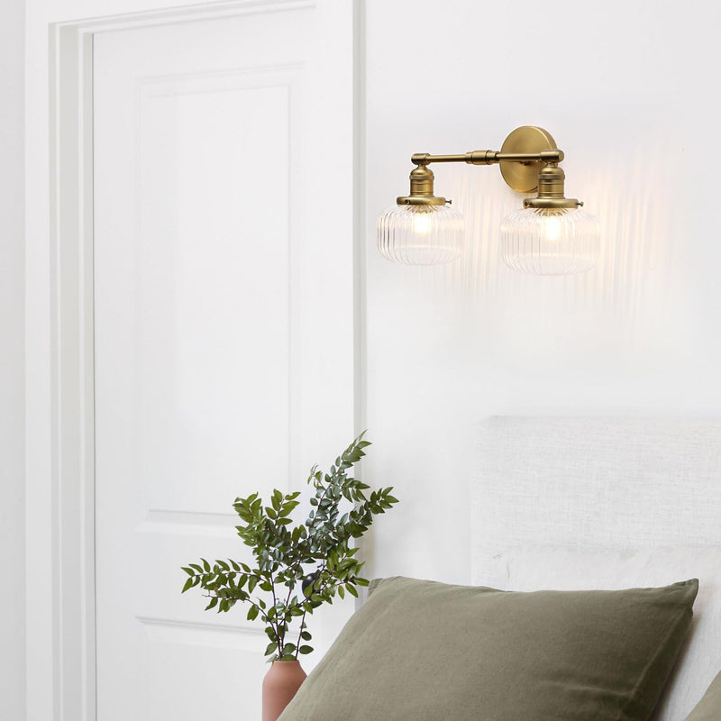 2-Lights Industrial Glass Wall Lights Clear Striped Globe