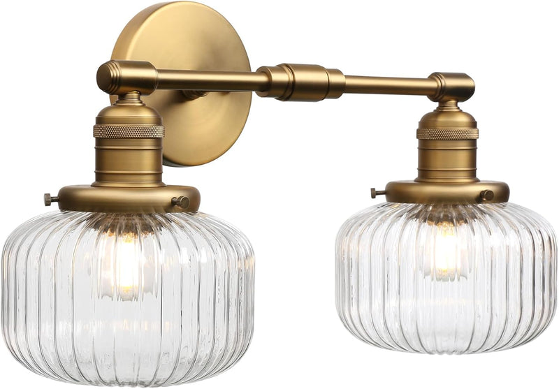 2-Lights Industrial Glass Wall Lights Clear Striped Globe