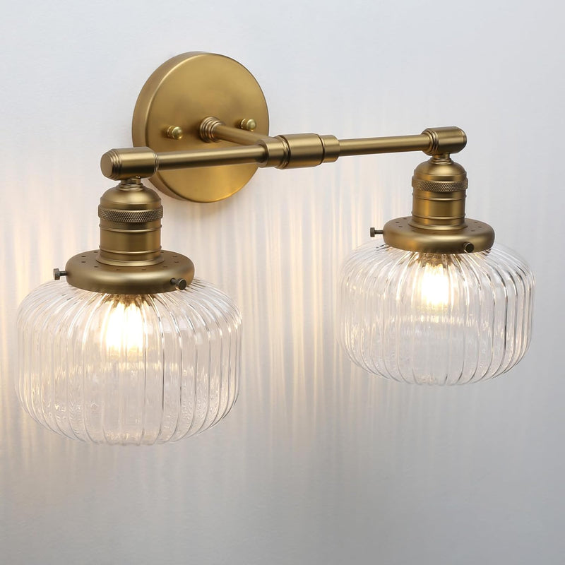 2-Lights Industrial Glass Wall Lights Clear Striped Globe