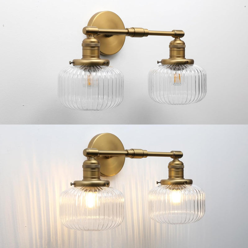 2-Lights Industrial Glass Wall Lights Clear Striped Globe