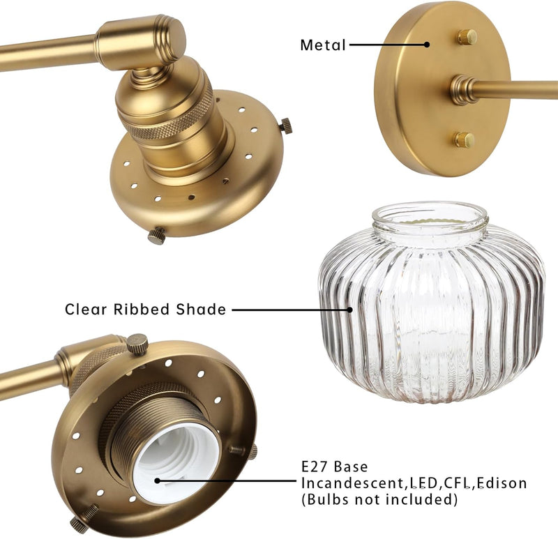 2-Lights Industrial Glass Wall Lights Clear Striped Globe