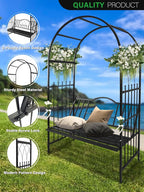 2 M Garden Arch with Bench Metal