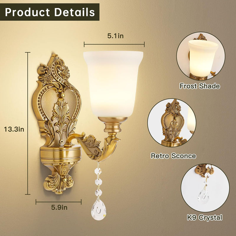 2-Pack Retro Wall Sconce with Milk Glass Shade