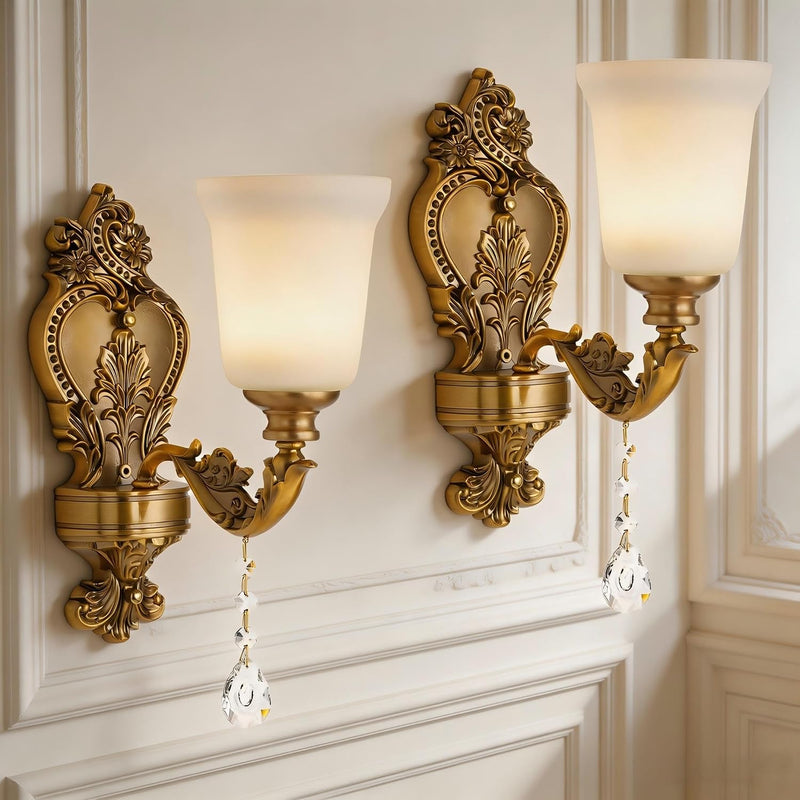 2-Pack Retro Wall Sconce with Milk Glass Shade