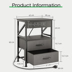 2 Pcs Bedside Table with Power Strip Cabinet