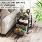 2 Pcs Bedside Table with Power Strip Cabinet
