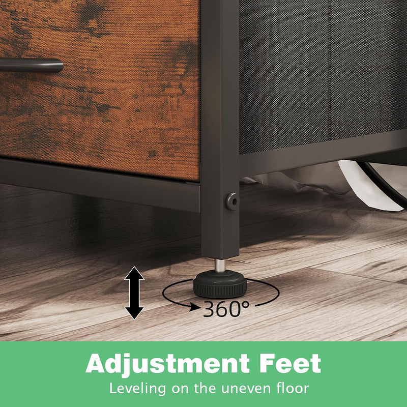 2 Pcs Bedside Table with Power Strip Cabinet