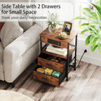 2 Pcs Bedside Table with Power Strip Cabinet