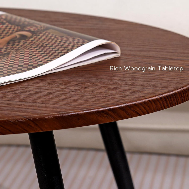 2 Pcs Oval Coffee Table Retro Walnut Tables