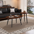 2 Pcs Oval Coffee Table Retro Walnut Tables