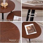 2 Pcs Oval Coffee Table Retro Walnut Tables