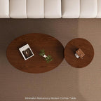 2 Pcs Oval Coffee Table Retro Walnut Tables