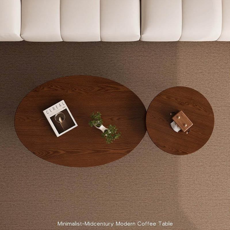 2 Pcs Oval Coffee Table Retro Walnut Tables