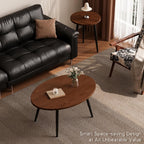 2 Pcs Oval Coffee Table Retro Walnut Tables