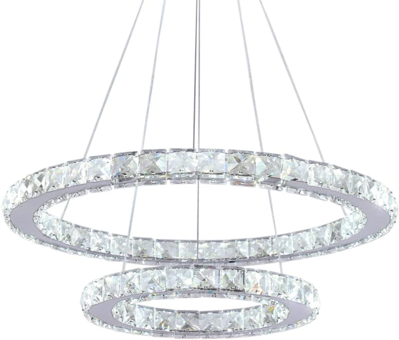 2-Ring Crystal LED Chandelier 19.7in and 11.8in 50W