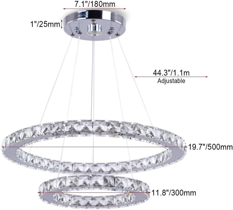 2-Ring Crystal LED Chandelier 19.7in and 11.8in 50W