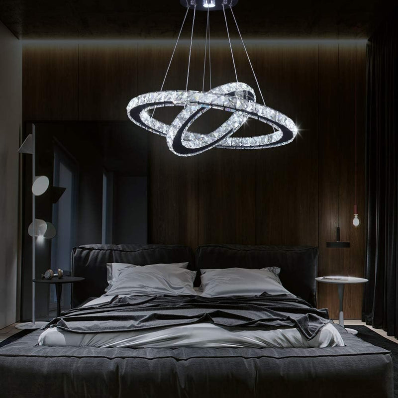 2-Ring Crystal LED Chandelier 19.7in and 11.8in 50W