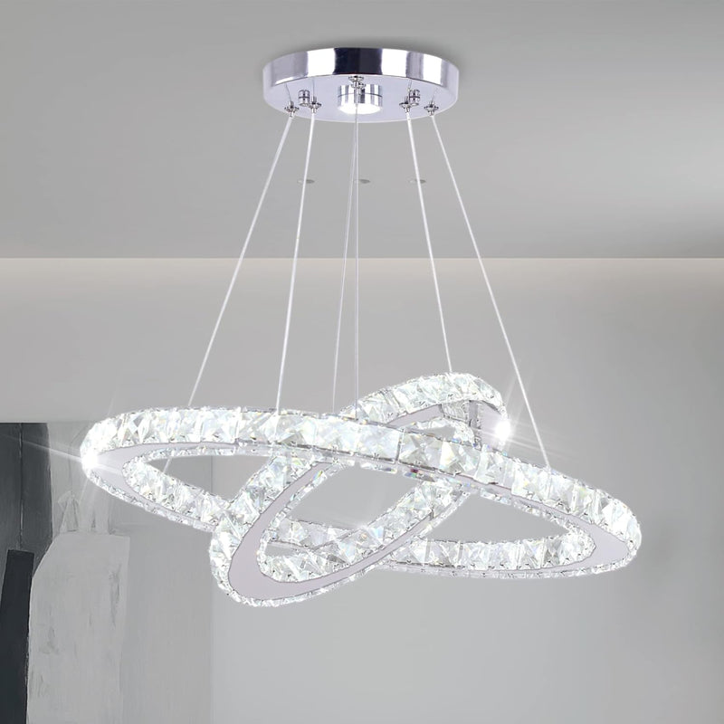 2-Ring Crystal LED Chandelier 19.7in and 11.8in 50W